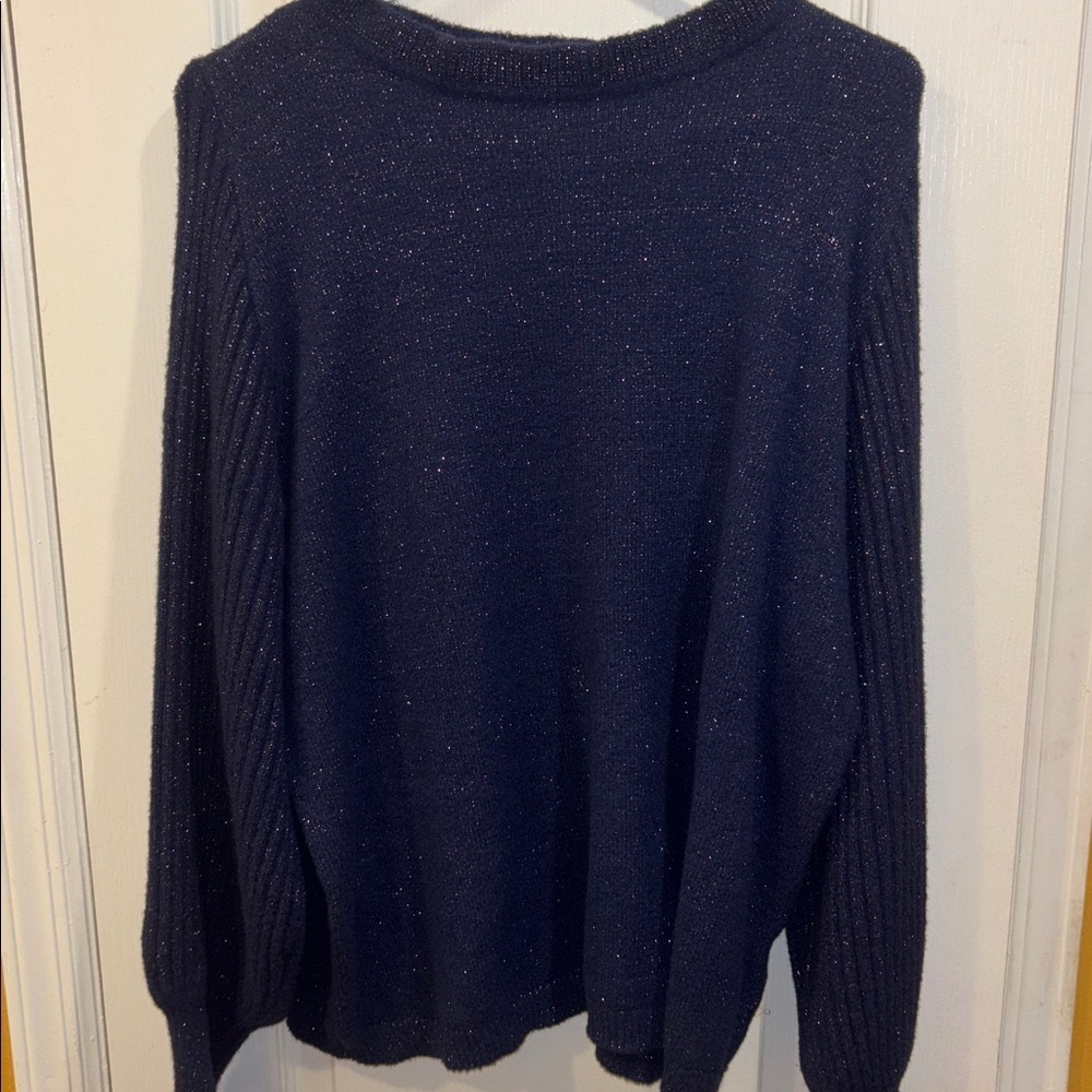 Nanette Lepore Midnight Blue Knit Top METALLIC THREADING THROUGHOUT
PUFF L/S - Picture 8 of 14